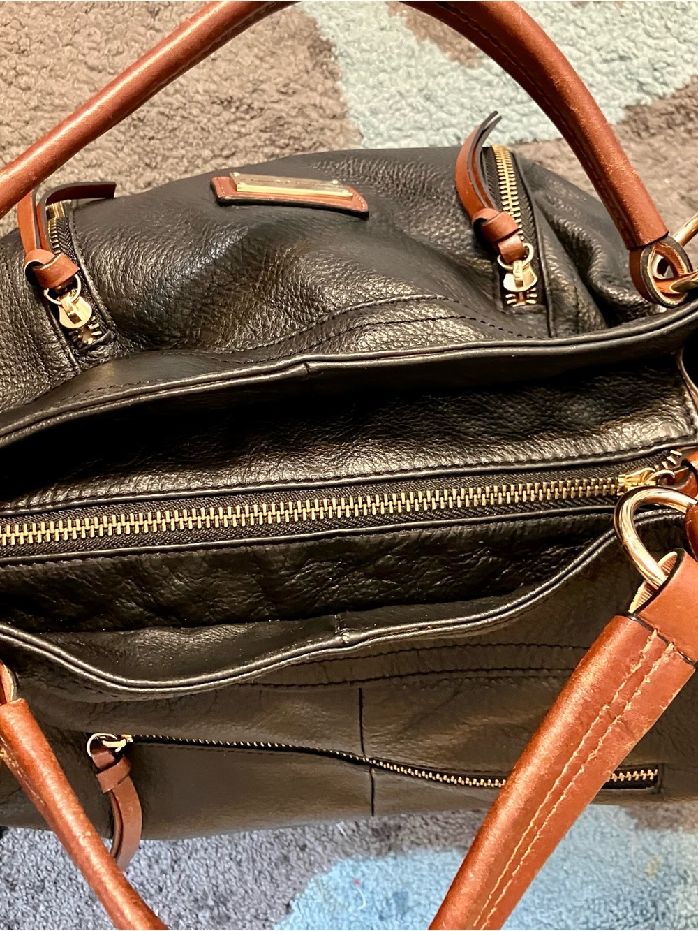 Cynthia Rowley Black Leather Tote with Brown Handles - Picture 9 of 14